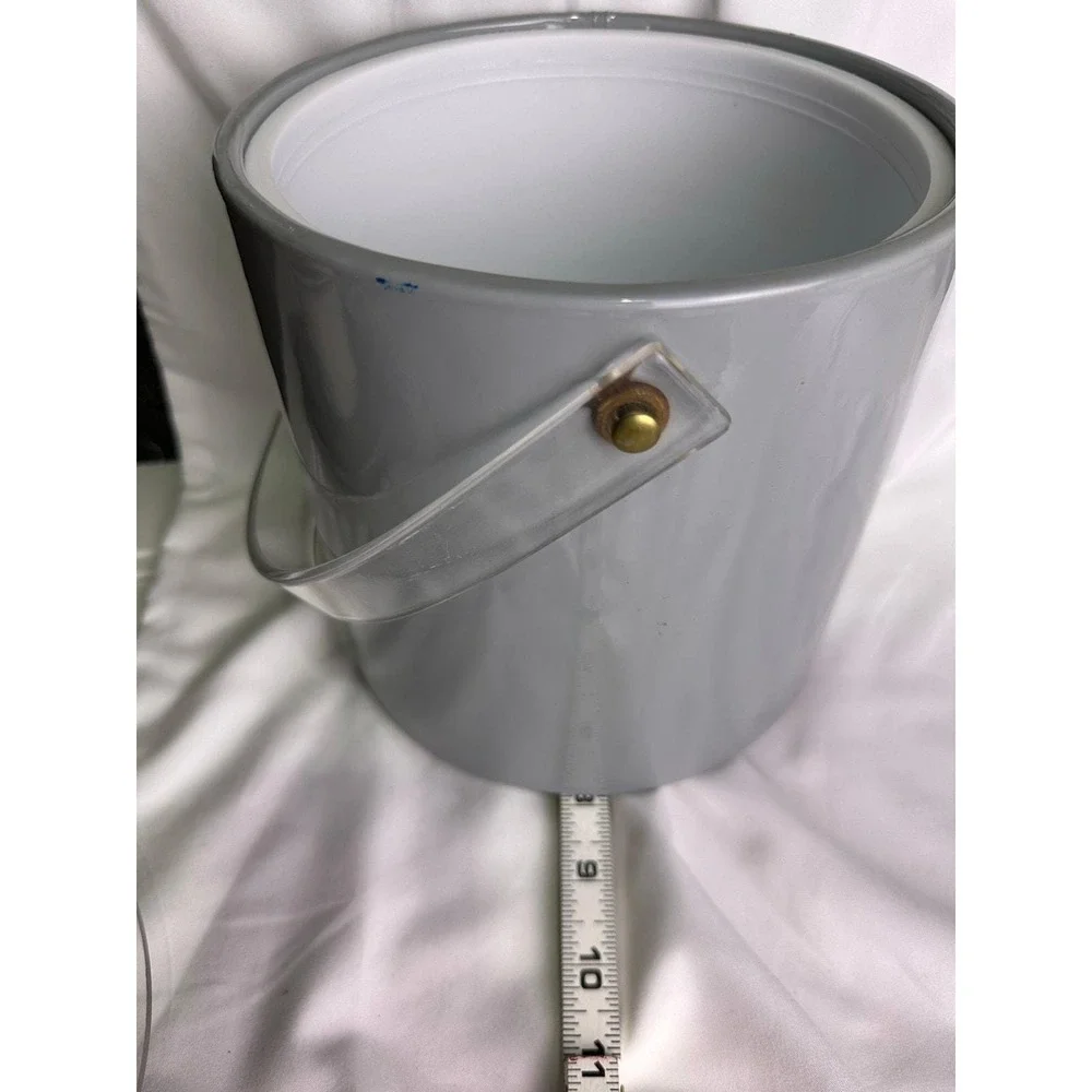 Mid-Century Gray Ice Bucket with Clear Acrylic Handle and Lid